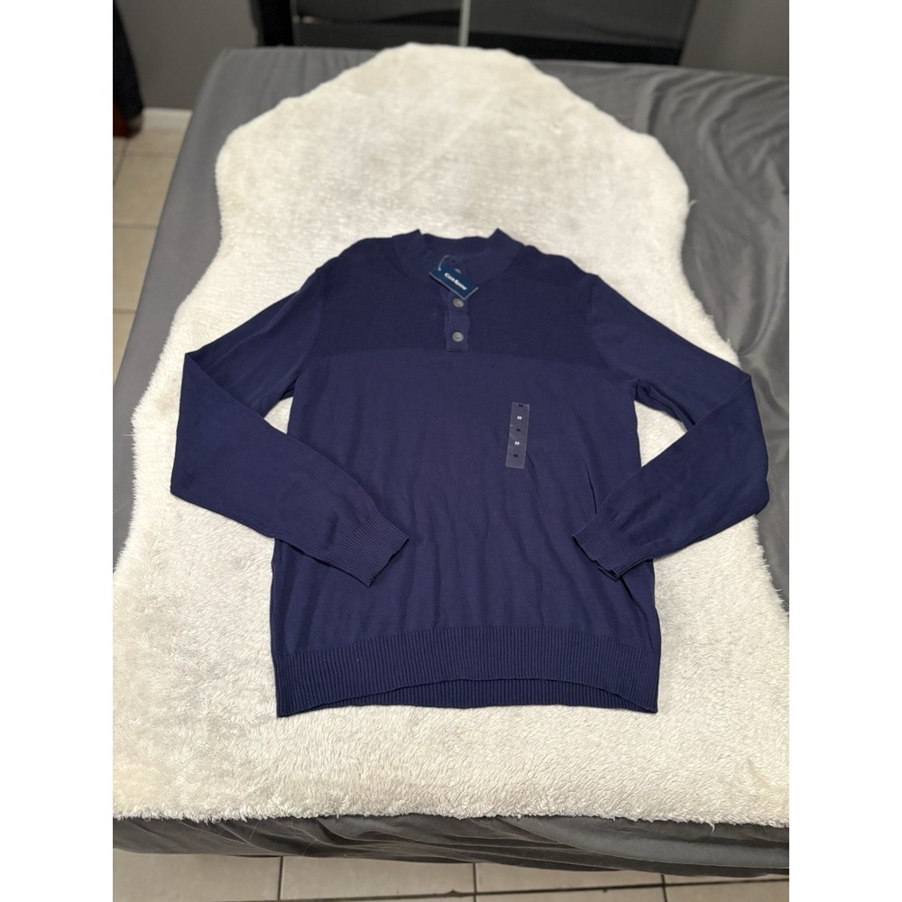 New Club Room‎ Button Mock Navy Blue Sweater Size Medium NWT Preppy